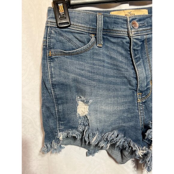 Hollister Womens Distressed Denim Short Shorts Size 0 Medium Wash Frayed Hem Cas - Picture 3 of 7